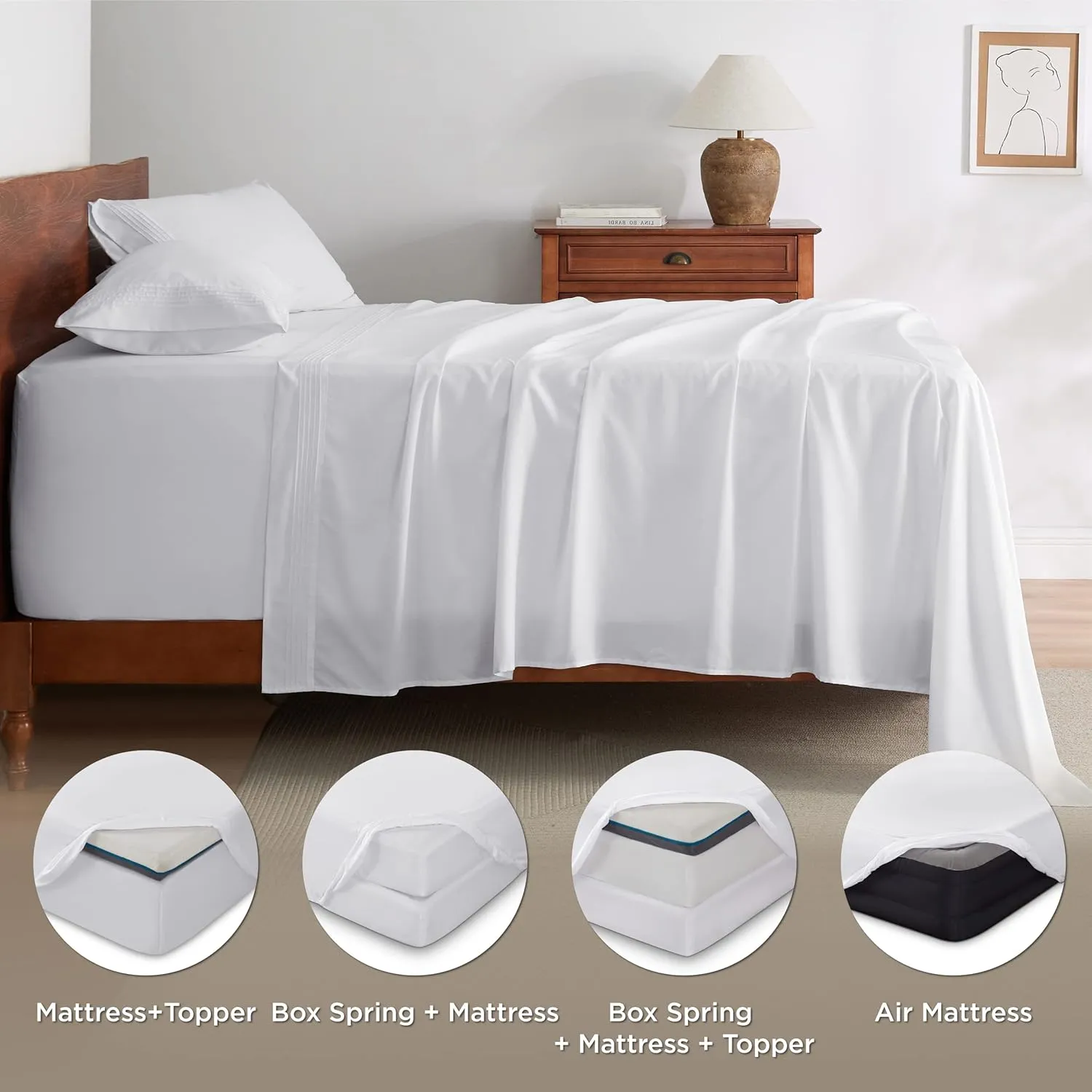 Bedsure Deep Pocket Queen Sheets Set - Fits Mattresses Up to 21 Inches Thick - 4 Piece GentleSoft Bed Sheets, Moisture Wicking, Soft & Cooling Bedsheet & Pillowcases, Easy & Secure Fit, White