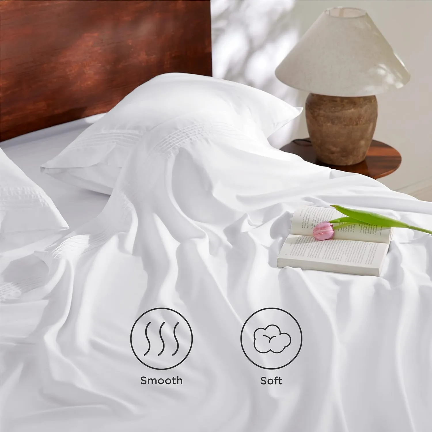 Bedsure Deep Pocket Queen Sheets Set - Fits Mattresses Up to 21 Inches Thick - 4 Piece GentleSoft Bed Sheets, Moisture Wicking, Soft & Cooling Bedsheet & Pillowcases, Easy & Secure Fit, White
