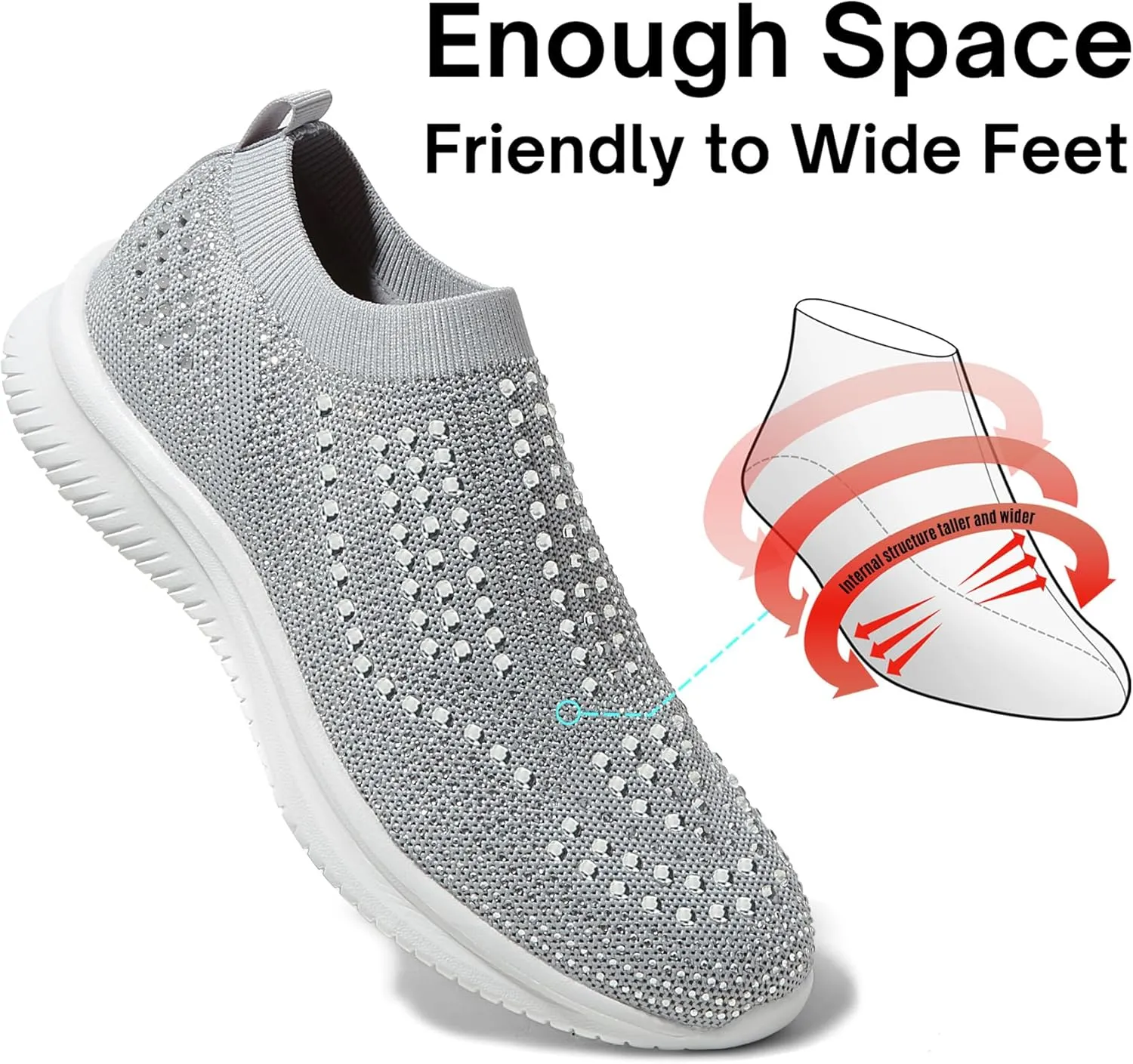 BELOS Women's Rhinestone Mesh Slip On Walking Shoes Fashion Breathable Spakle Glitter Sneaker