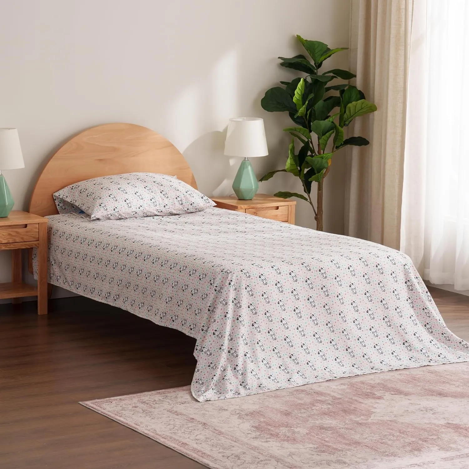 Berkshire Blanket Peanuts® Kids Sheet Set Queen Size - 4 Pieces,Cute Character Snoopy Printed Soft Microfiber Bed Sheets,Mini Snoopy Spring Floral Happy Dance Soft Grey