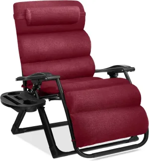 Best Choice Products Oversized Zero Gravity Chair, Folding Outdoor Patio Recliner, XL Anti Gravity Lounger w/Removable Cushion, Cup Holder, Side Tray, 350lb Capacity - Burgundy