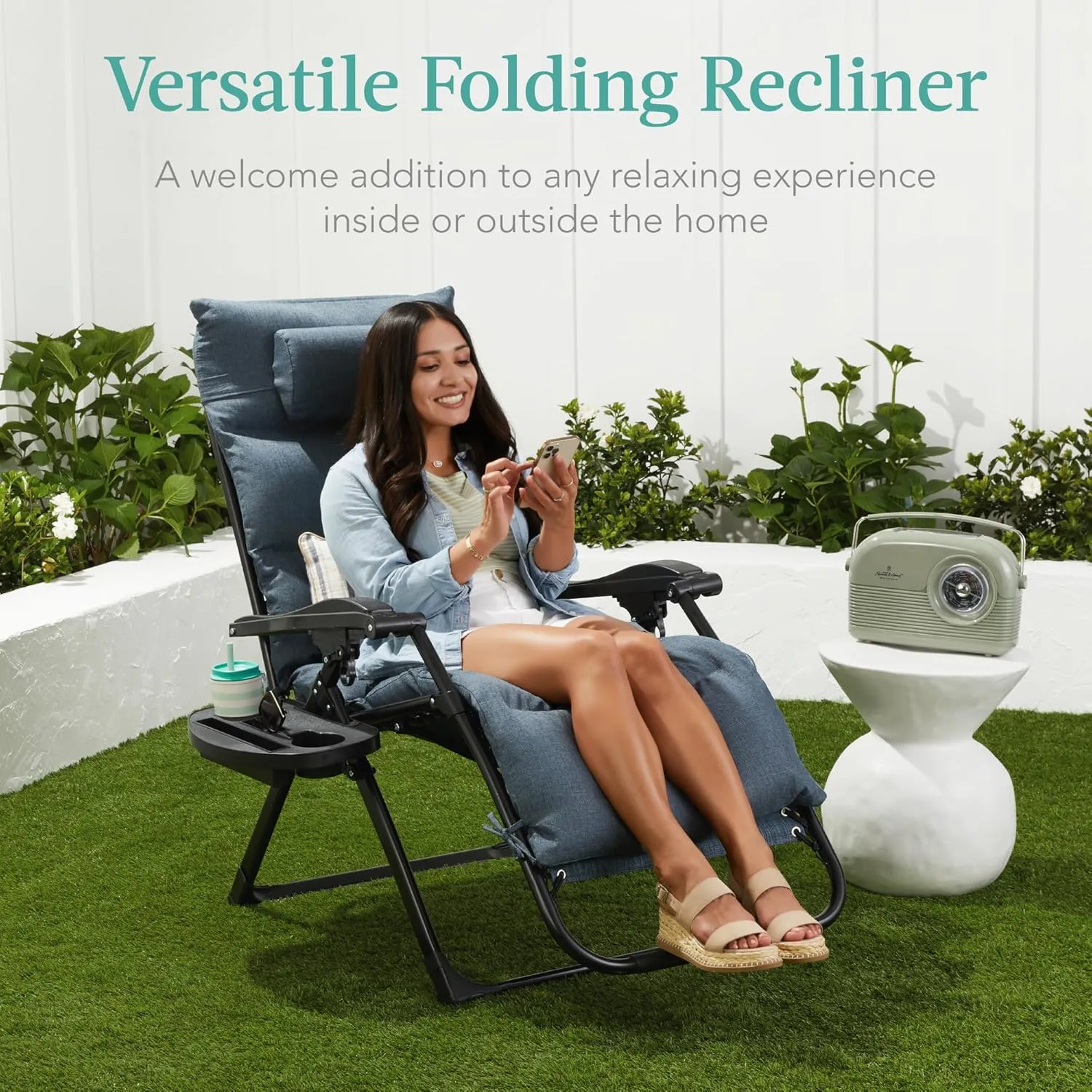 Best Choice Products Oversized Zero Gravity Chair, Folding Outdoor Patio Recliner, XL Anti Gravity Lounger w/Removable Cushion, Cup Holder, Side Tray, 350lb Capacity - Burgundy