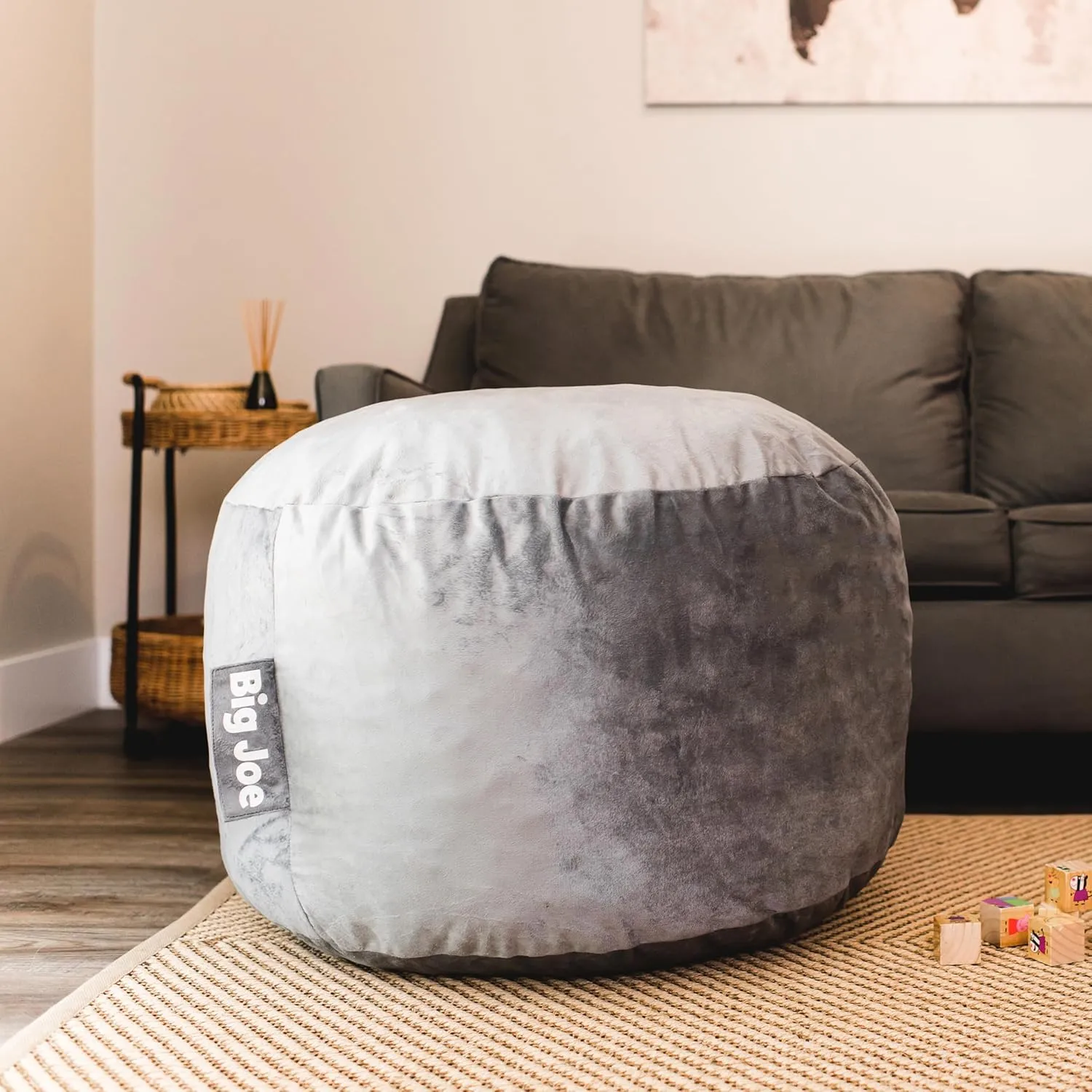 Big Joe Fuf Small Foam Filled Bean Bag Chair, Gray Plush, Soft Polyester, 2 feet