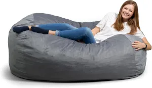 Big Joe Fuf XL Foam Filled Bean Bag Chair with Removable Cover, Gray Plush, Soft Polyester, 5 feet Giant