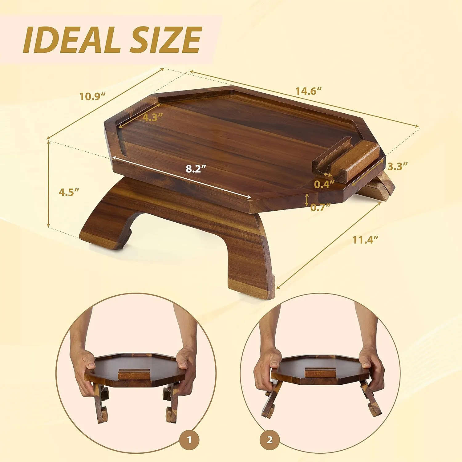 BLUEWEST Sofa Armrest Tray, Arm Table Sofa Arm Tray, Folding Snack Table for Couch with 360° Rotating Phone Holder, Non-Slip & Flexible Design for Various Armrest Shapes (Octagon)