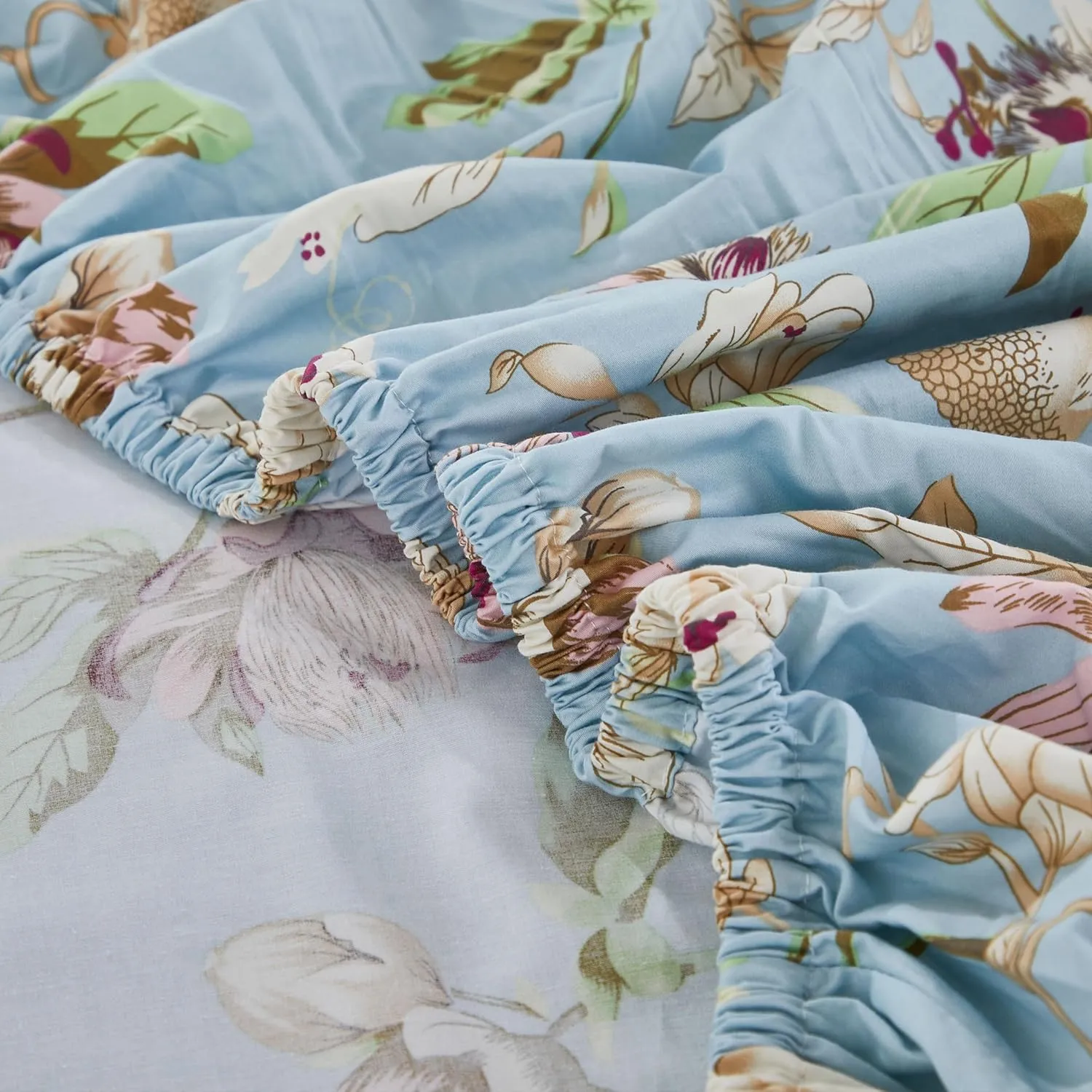 Brandream Floral Bedding Botanical Flower Farmhouse Queen Size Sheets Set Luxury Bedding Collections 800 Thread Count 100% Egyptian Cotton Deep Pocket, 4 Piece Blue