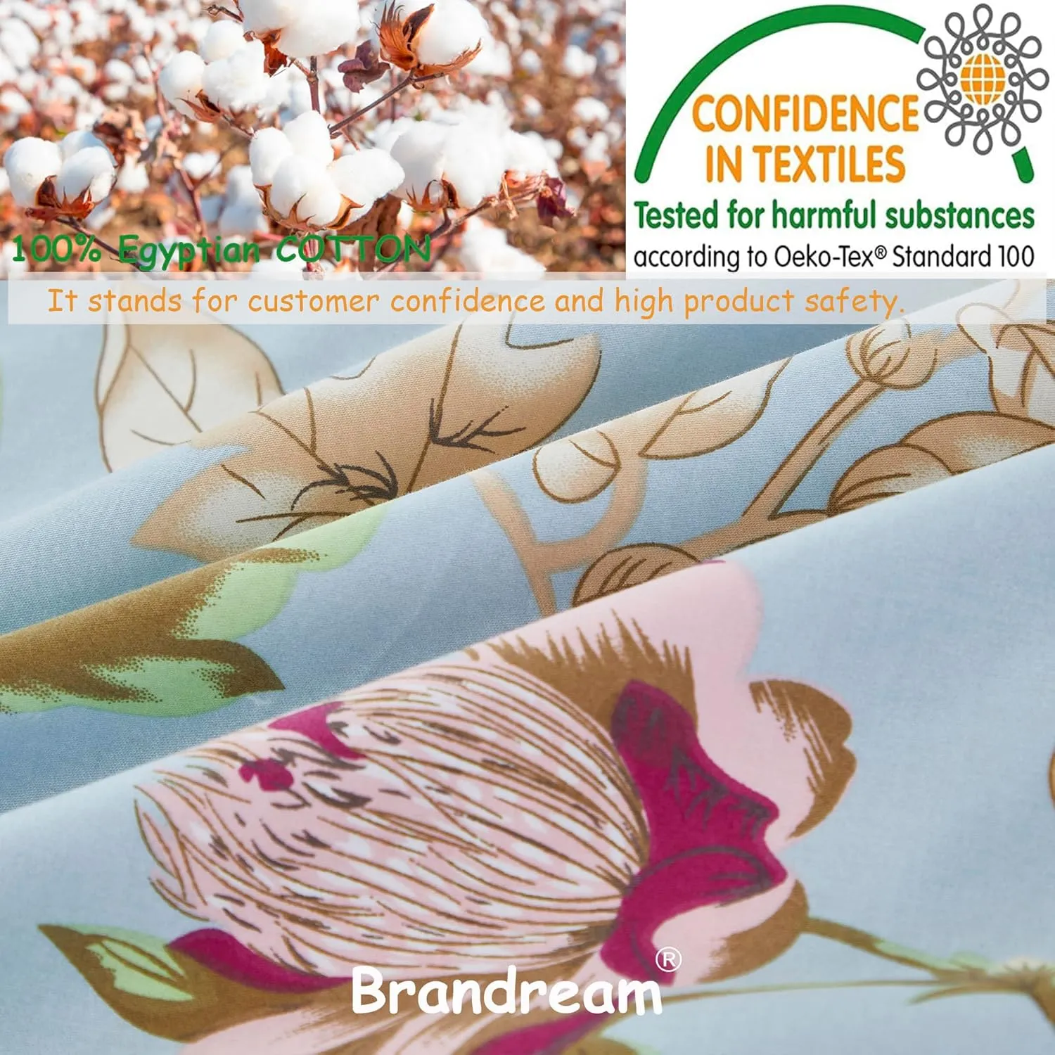 Brandream Floral Bedding Botanical Flower Farmhouse Queen Size Sheets Set Luxury Bedding Collections 800 Thread Count 100% Egyptian Cotton Deep Pocket, 4 Piece Blue