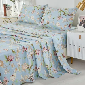 Brandream Floral Bedding Botanical Flower Farmhouse Queen Size Sheets Set Luxury Bedding Collections 800 Thread Count 100% Egyptian Cotton Deep Pocket, 4 Piece Blue