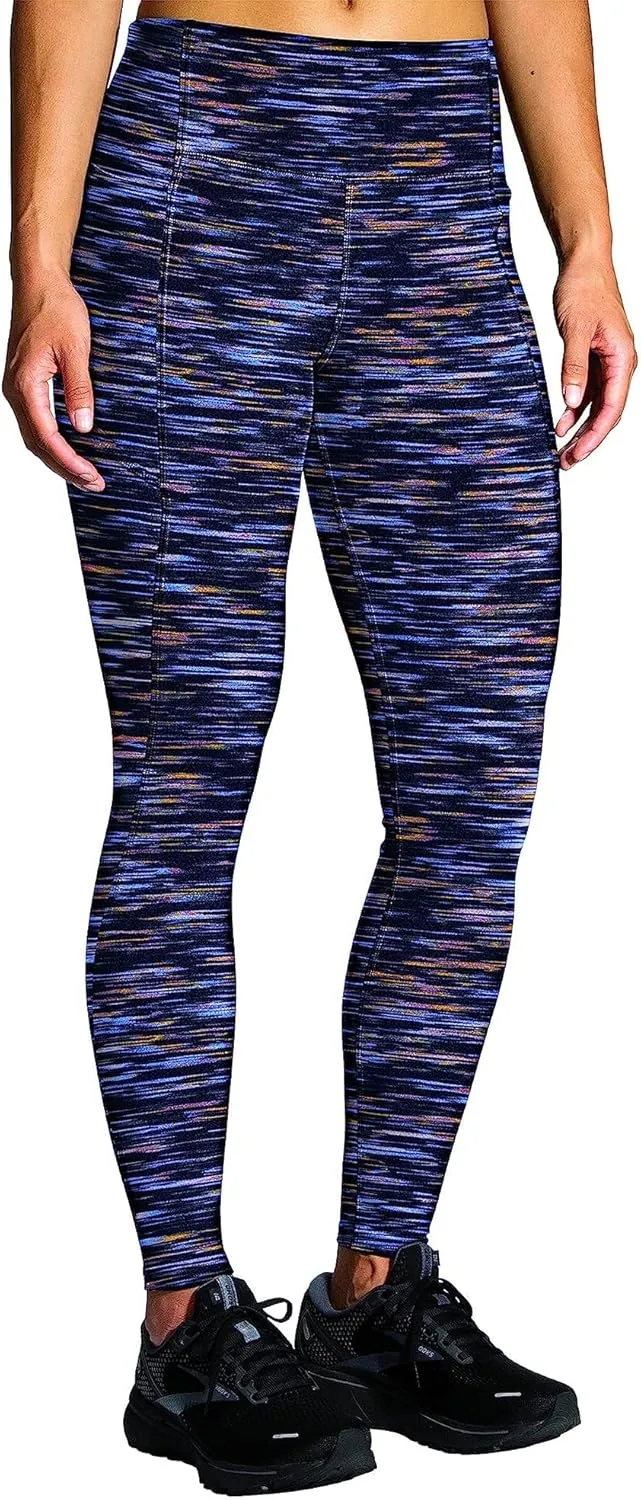Brooks Women's Moment Wide Waistband Tight with Pockets, 221586, Sundial Velocity Print, M