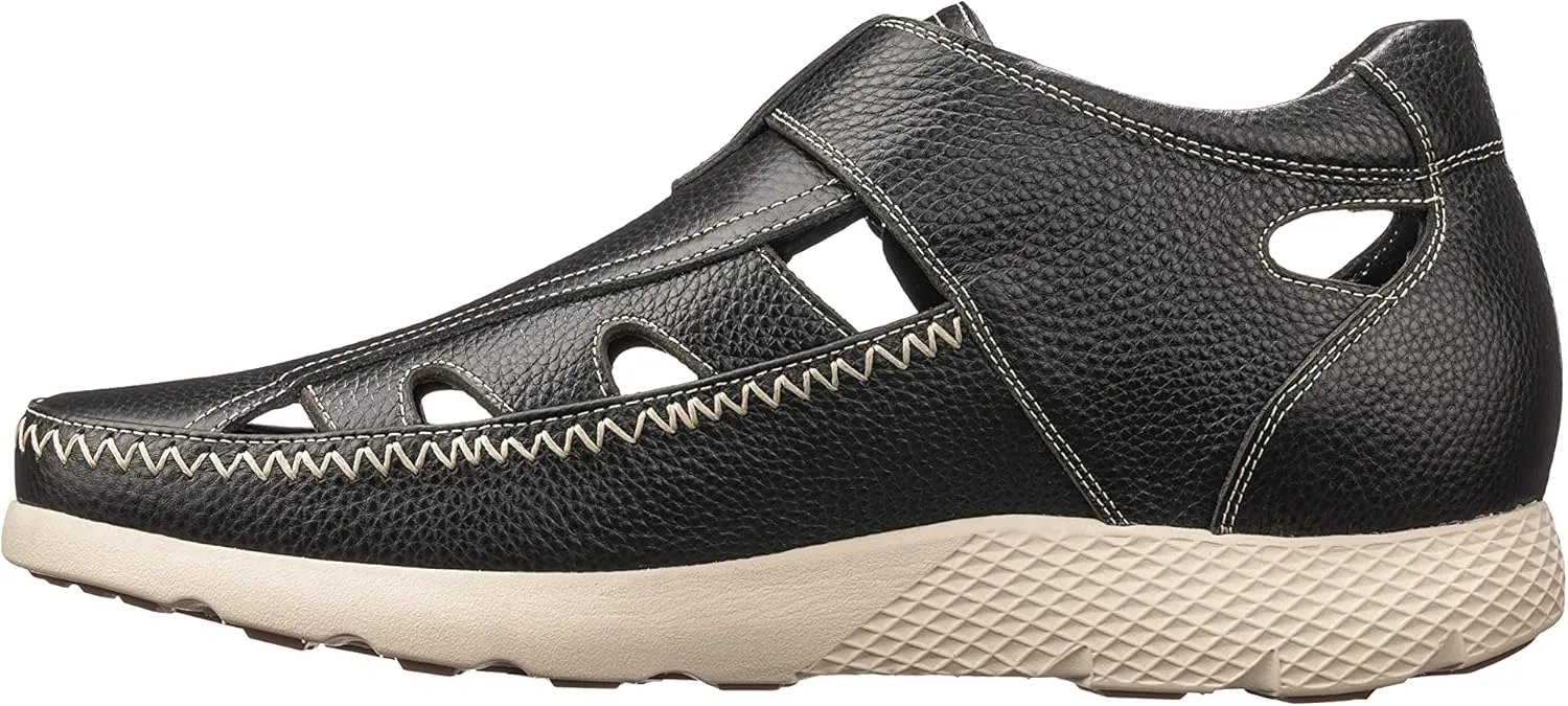 CALTO Men's Invisible Height Increasing Elevator Shoes - Black Premium Leather Lightweight Fisherman Sandals - 2.8 Inches Taller - K2132 - Size 9 D(M) US