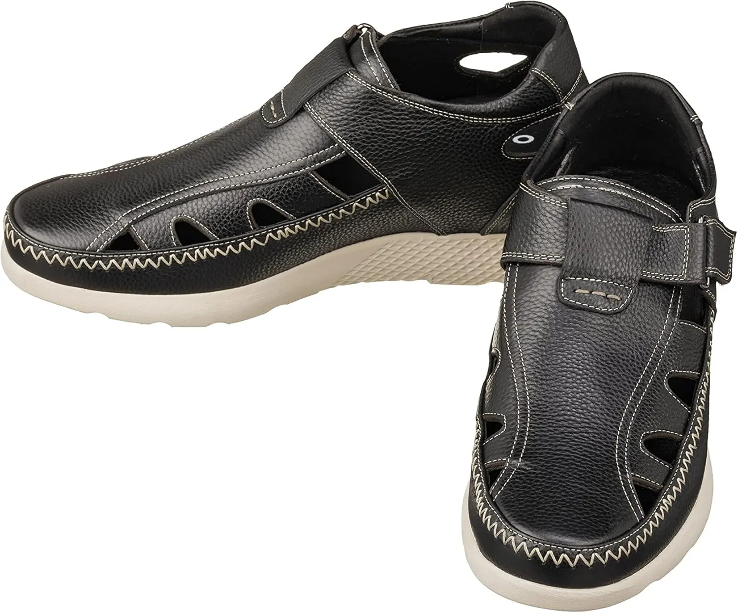 CALTO Men's Invisible Height Increasing Elevator Shoes - Black Premium Leather Lightweight Fisherman Sandals - 2.8 Inches Taller - K2132 - Size 9 D(M) US
