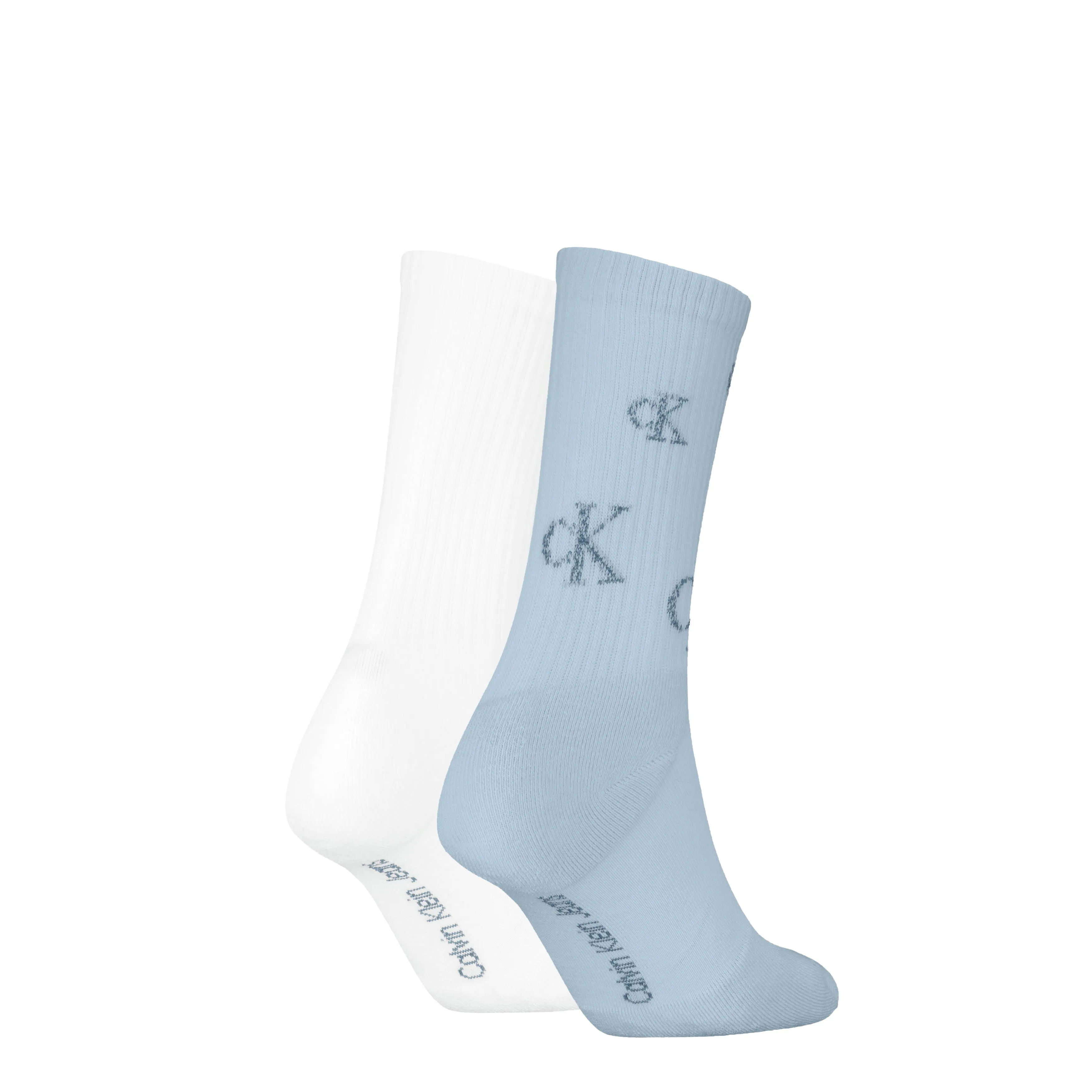 Calvin Klein 2 Pack Logo Trainer Womens Crew Socks Blue/White