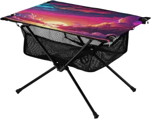 Camping Table Portable Outdoor Folding Table with Storage Mesh for Hiking Picnics BBQ Cooking Dining Kitchen Backpacking Beautiful Sunset