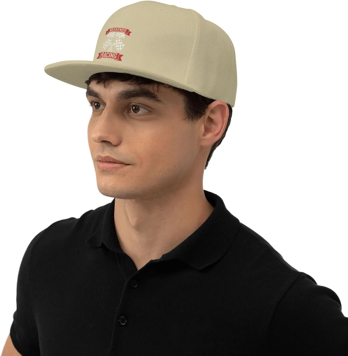 Car Race Bike Racing Racer Flat Brim Baseball Cap,Classic Snapback Hat Adjustable Trucker Hat for Men & Women,Black