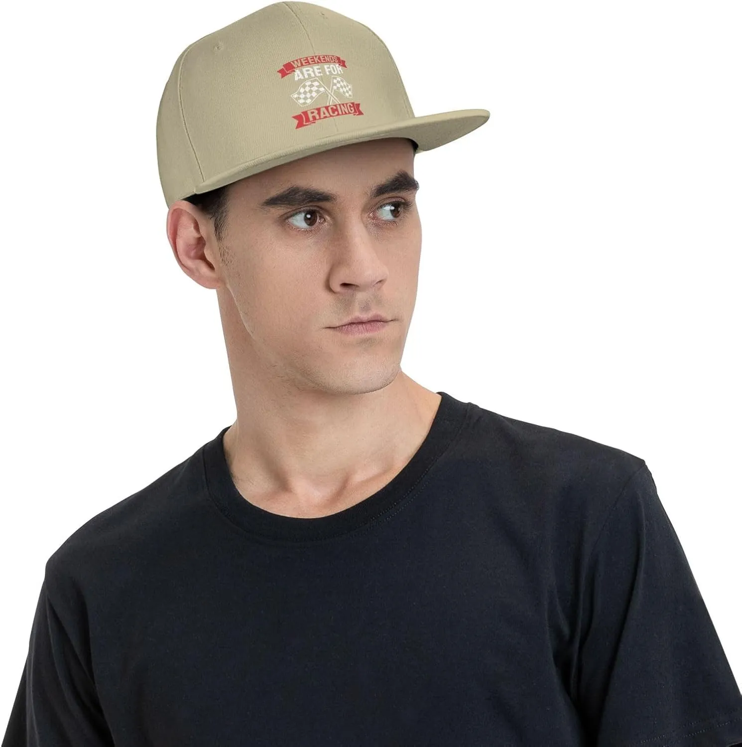 Car Race Bike Racing Racer Flat Brim Baseball Cap,Classic Snapback Hat Adjustable Trucker Hat for Men & Women,Black