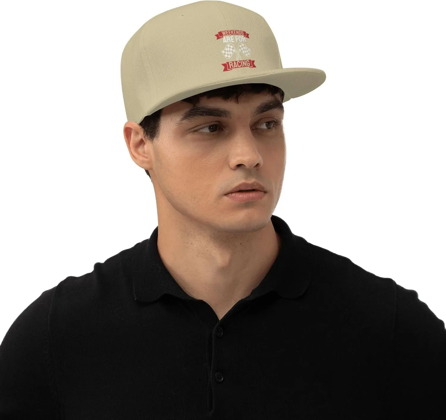 Car Race Bike Racing Racer Flat Brim Baseball Cap,Classic Snapback Hat Adjustable Trucker Hat for Men & Women,Black