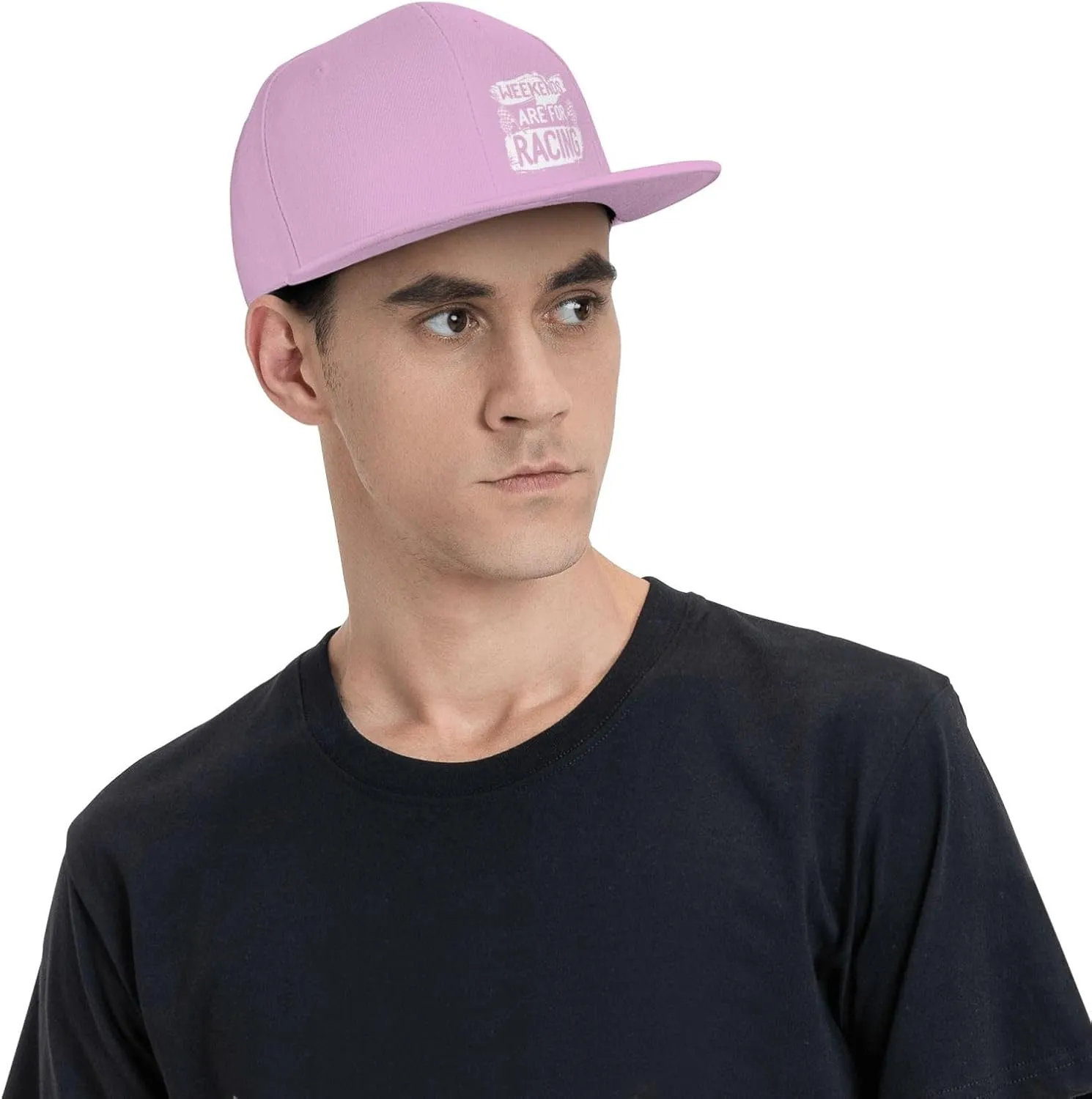 Car Race Bike Racing Racer Flat Brim Baseball Cap,Classic Snapback Hat Adjustable Trucker Hats for Men & Women,Black