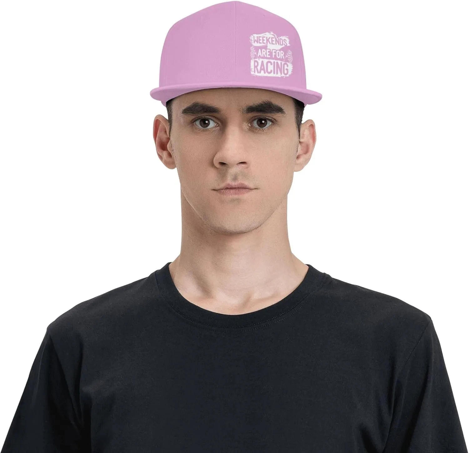 Car Race Bike Racing Racer Flat Brim Baseball Cap,Classic Snapback Hat Adjustable Trucker Hats for Men & Women,Black