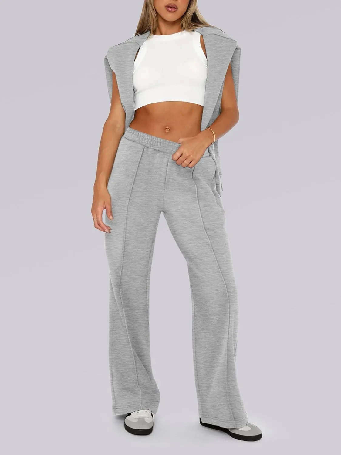 Caracilia Women's 2 Piece Outfits Sweatsuit Sets Oversized Hoodies Wide Leg Sweatpant Tracksuit 2024 Fall Matching Lounge Set