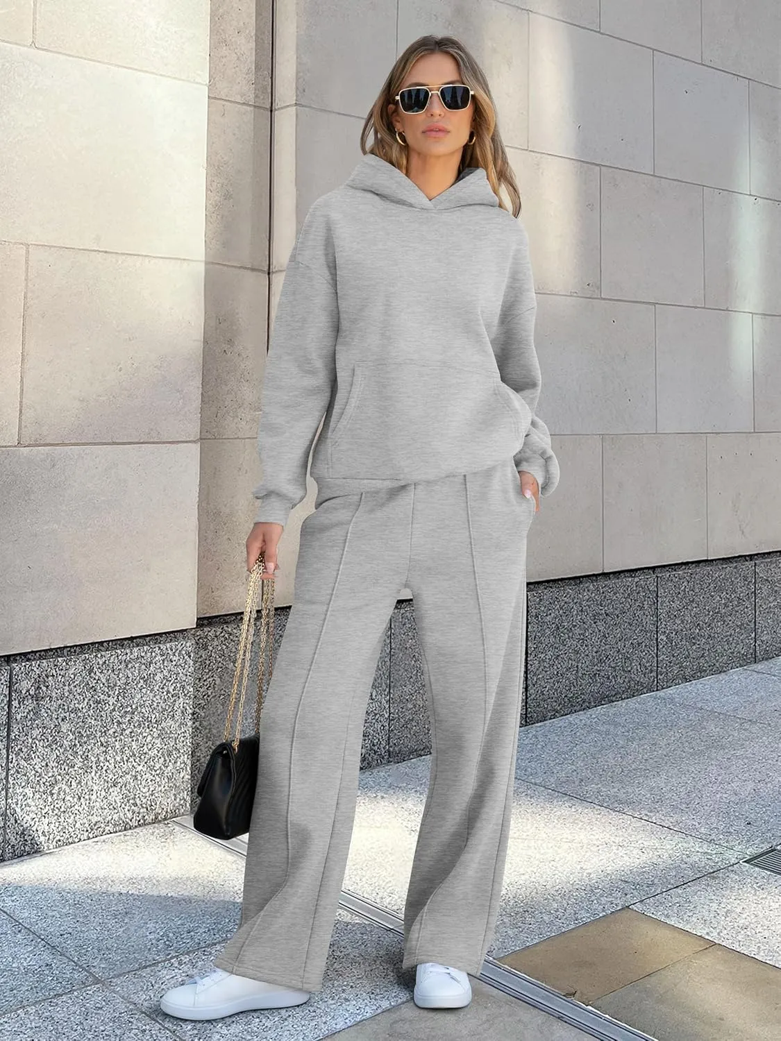 Caracilia Women's 2 Piece Outfits Sweatsuit Sets Oversized Hoodies Wide Leg Sweatpant Tracksuit 2024 Fall Matching Lounge Set