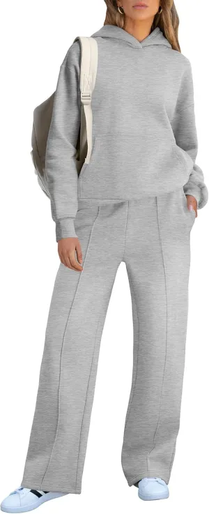 Caracilia Women's 2 Piece Outfits Sweatsuit Sets Oversized Hoodies Wide Leg Sweatpant Tracksuit 2024 Fall Matching Lounge Set