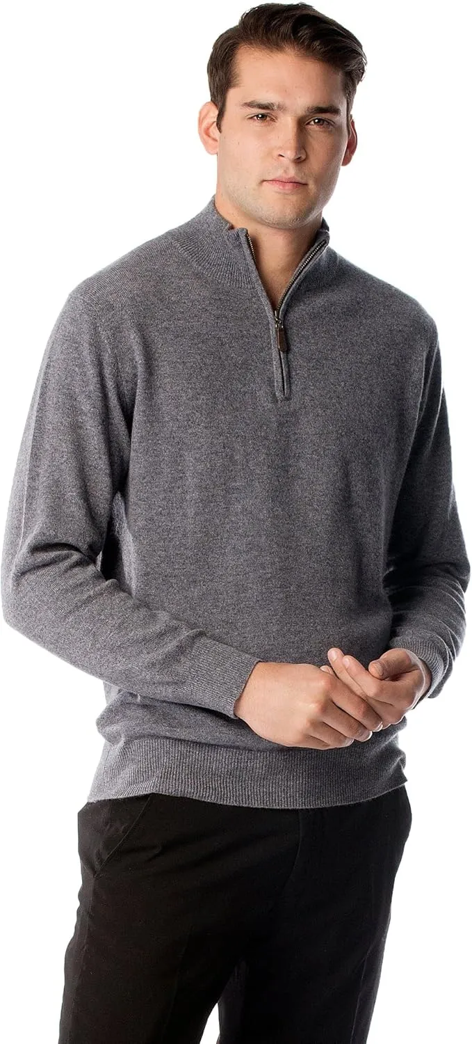 Cashmere Boutique 100% Pure Cashmere Half Zip Sweater for Men –Pullover, Long Sleeve, Soft and Warm Quarter Zip Sweater