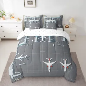 Castle Fairy Airplane Comforter Set in a Bag 7 Pieces Reversible,Airport Runway Bed Set,Aircraft Bedding Soft Microfiber,Twin (1 Comforter,2 Pillowcase,2 Pillow Covers,1 Flat Sheet,1 Fitted Sheet)