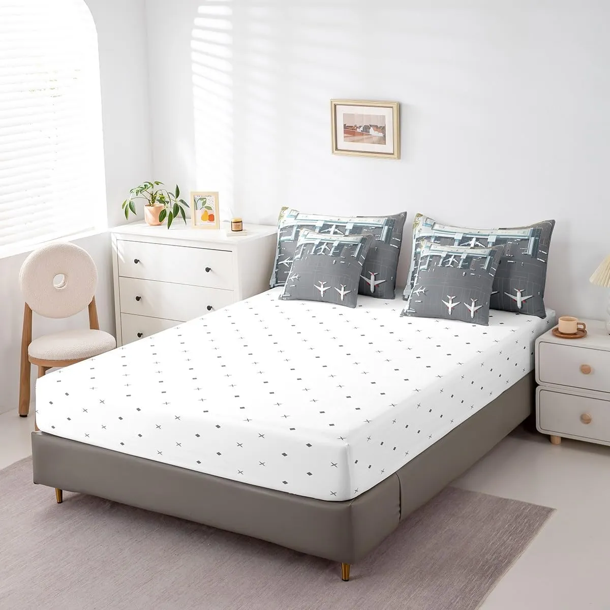 Castle Fairy Airplane Comforter Set in a Bag 7 Pieces Reversible,Airport Runway Bed Set,Aircraft Bedding Soft Microfiber,Twin (1 Comforter,2 Pillowcase,2 Pillow Covers,1 Flat Sheet,1 Fitted Sheet)