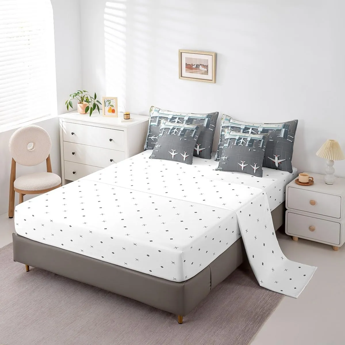 Castle Fairy Airplane Comforter Set in a Bag 7 Pieces Reversible,Airport Runway Bed Set,Aircraft Bedding Soft Microfiber,Twin (1 Comforter,2 Pillowcase,2 Pillow Covers,1 Flat Sheet,1 Fitted Sheet)