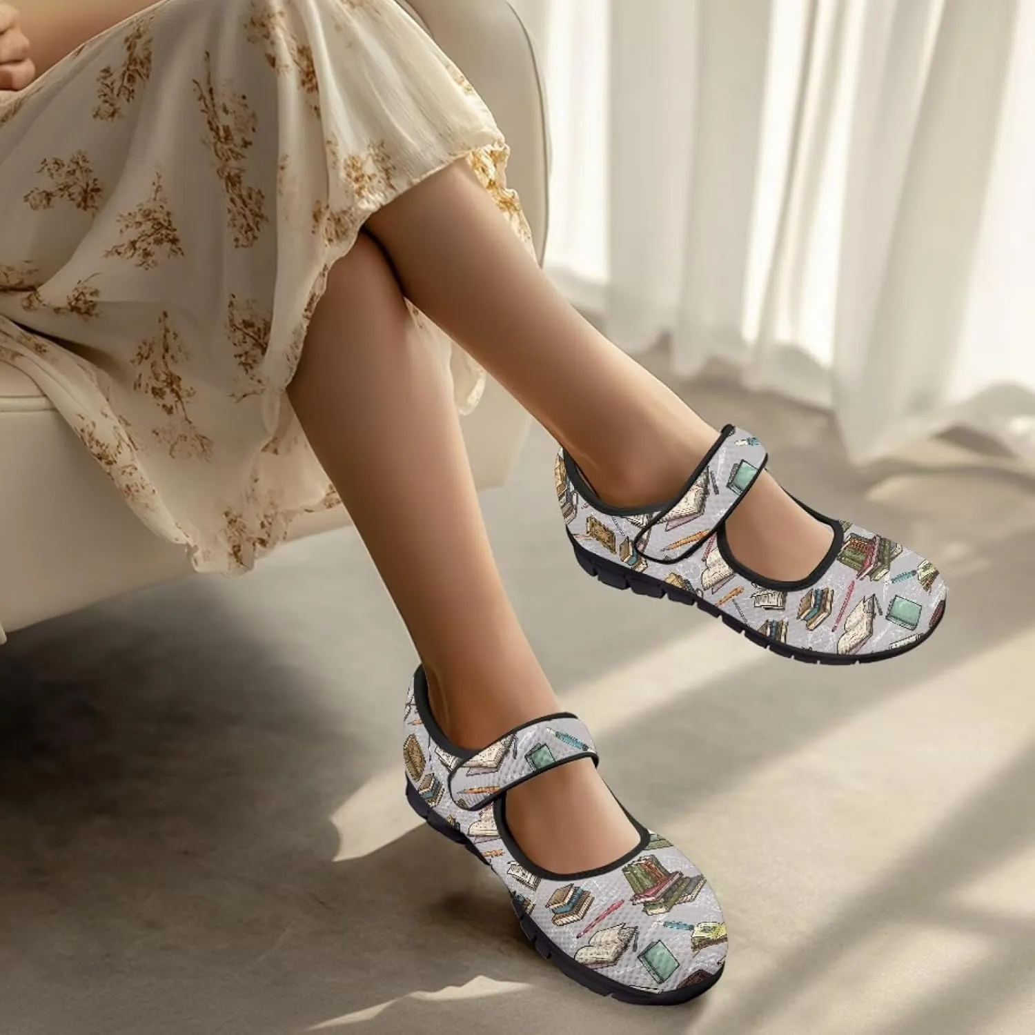 Casual Sneakers for Women Breathable Lightweight Mary Jane Shoes Non Slip Fashion Outdoor Tennis Work Flats