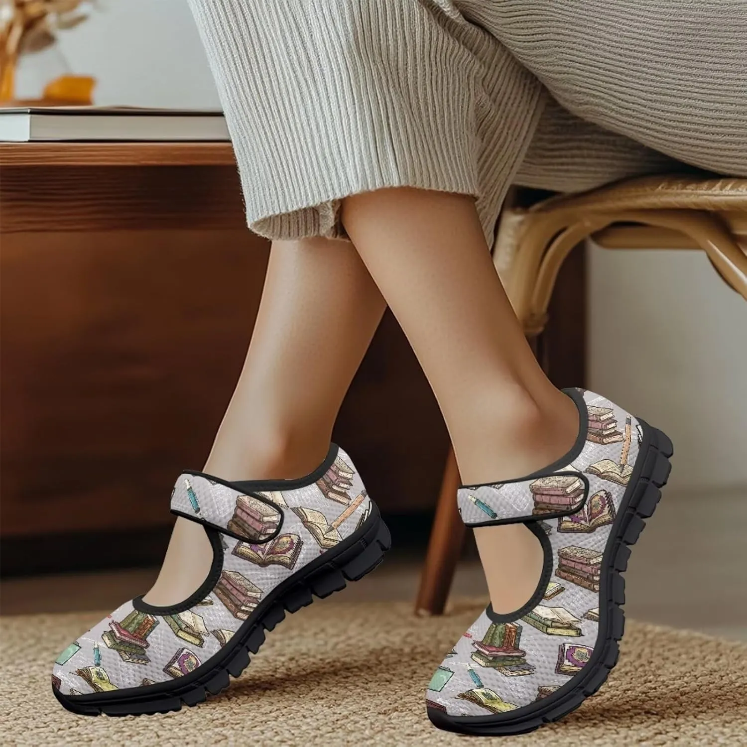 Casual Sneakers for Women Breathable Lightweight Mary Jane Shoes Non Slip Fashion Outdoor Tennis Work Flats