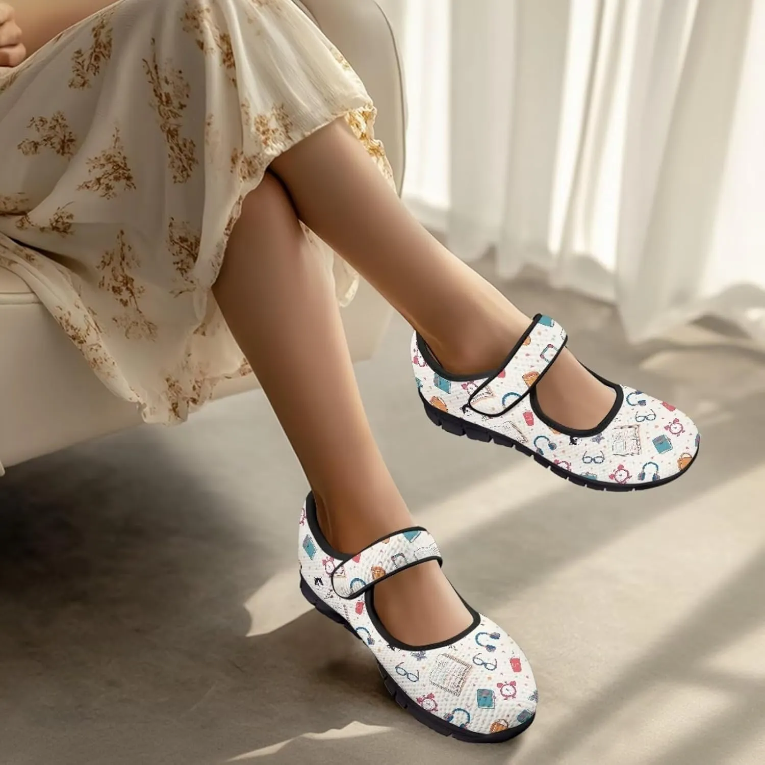 Casual Sneakers for Women Breathable Lightweight Mary Jane Shoes Non Slip Fashion Outdoor Tennis Work Flats