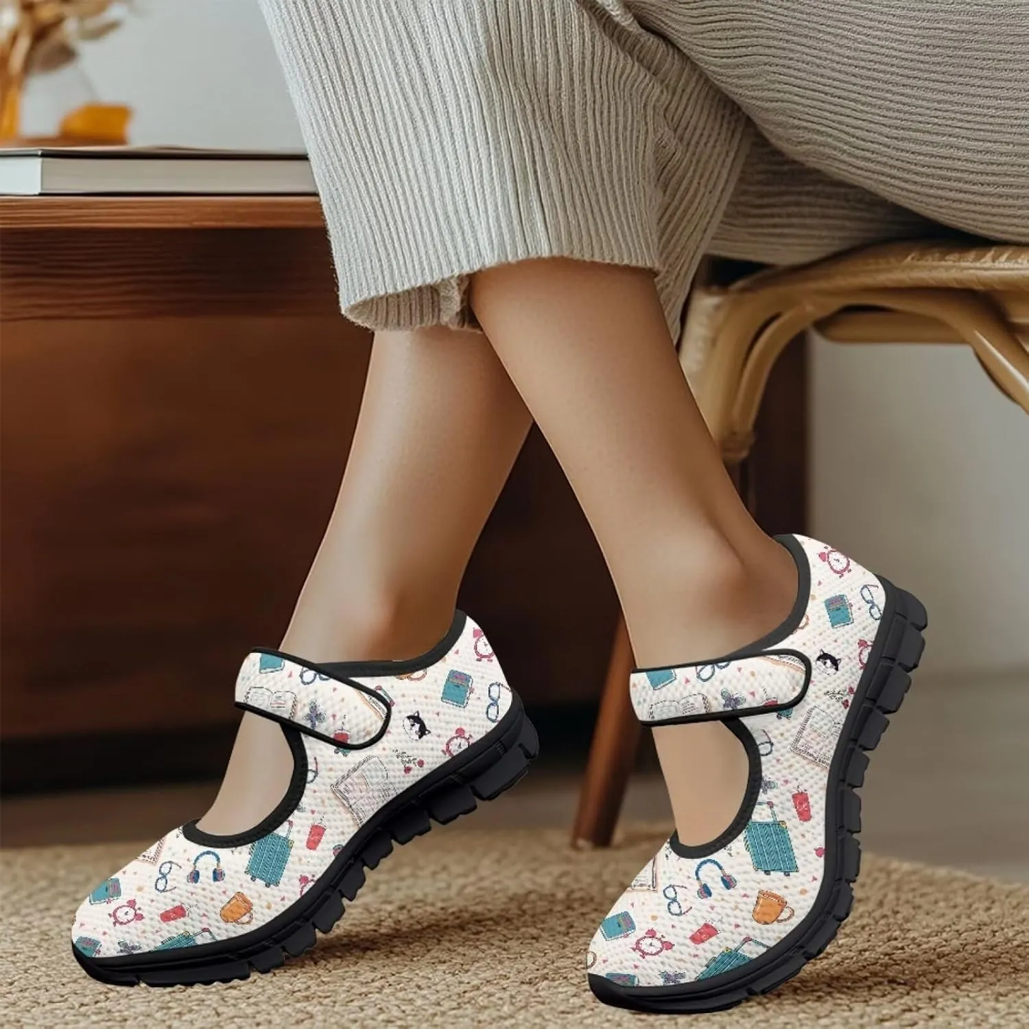 Casual Sneakers for Women Breathable Lightweight Mary Jane Shoes Non Slip Fashion Outdoor Tennis Work Flats