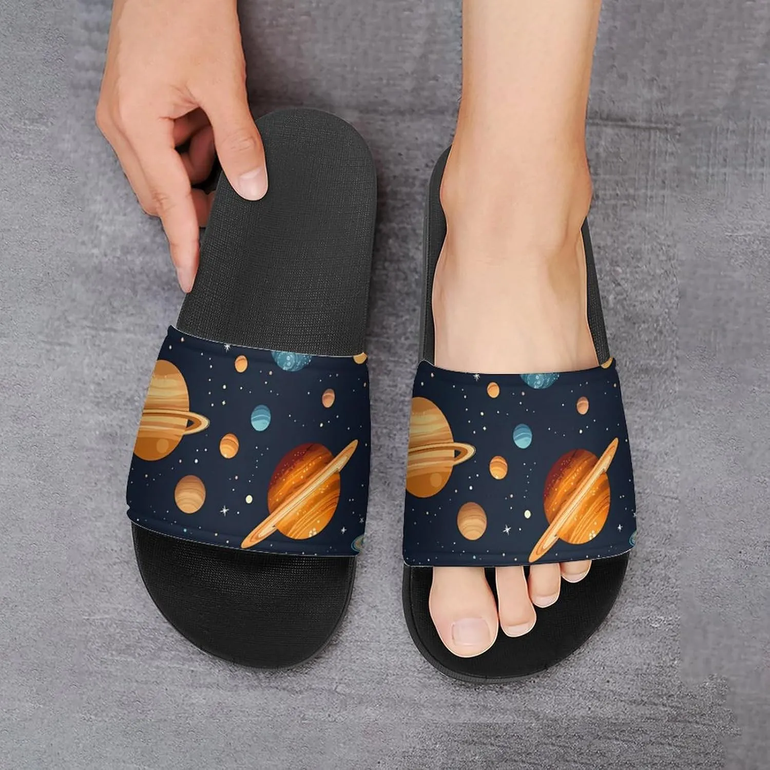 Celestial Planets Women's House Sandals Non Slide Bathroom Beach Slippers for Men