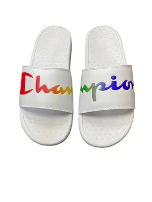 Champion Womens Super Slide Split Script - White/Rinbow