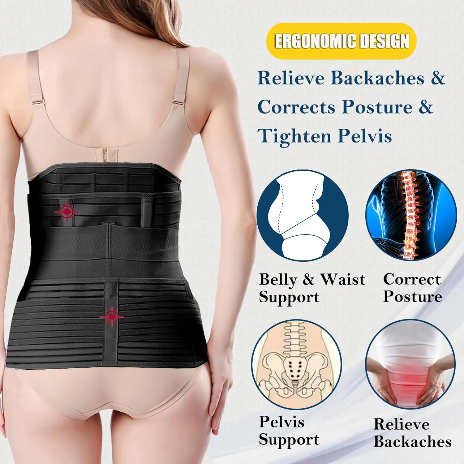ChongErfei 3 in 1 Postpartum Belly Wrap - Recovery Belly/Waist/Pelvis Belt Black Postpartum Belly Band,Black L/One Size