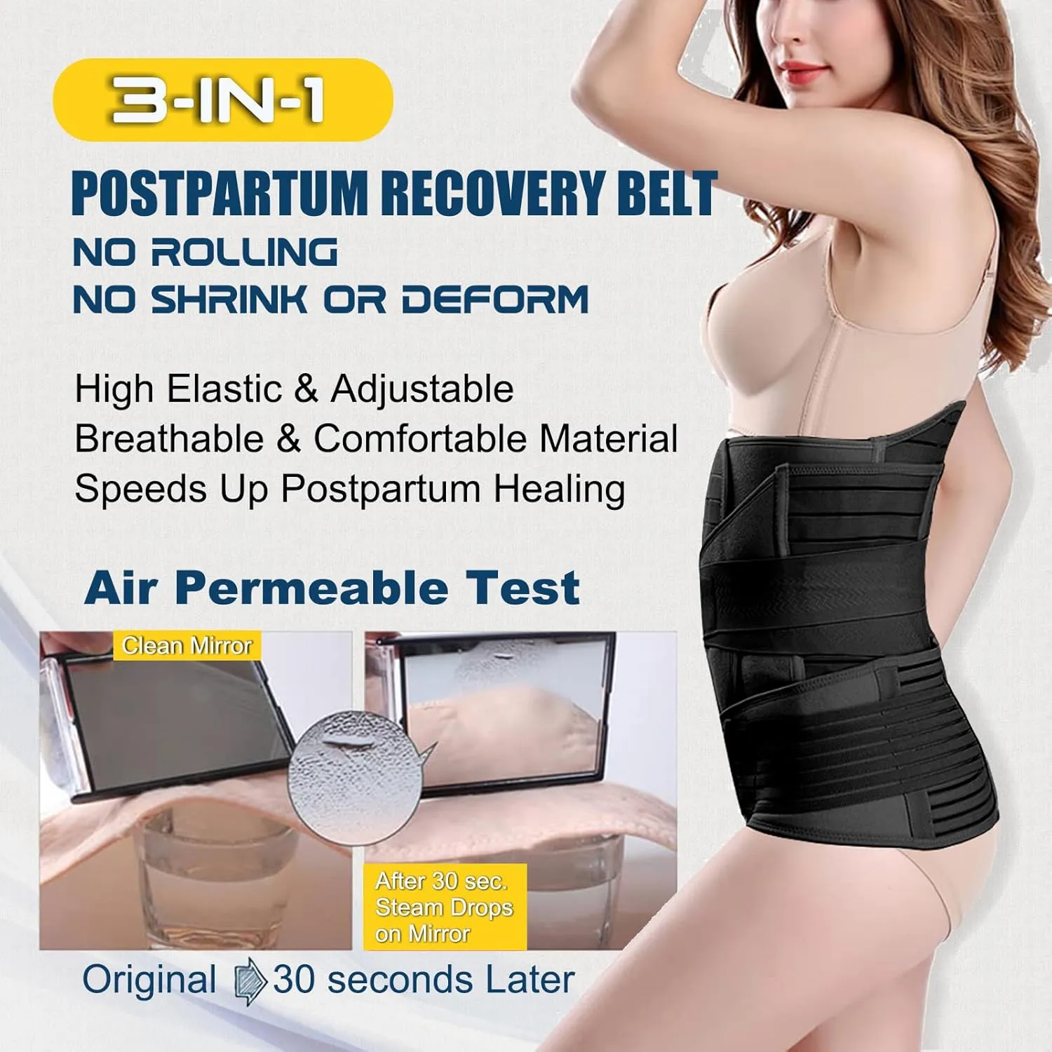 ChongErfei 3 in 1 Postpartum Belly Wrap - Recovery Belly/Waist/Pelvis Belt Black Postpartum Belly Band,Black L/One Size
