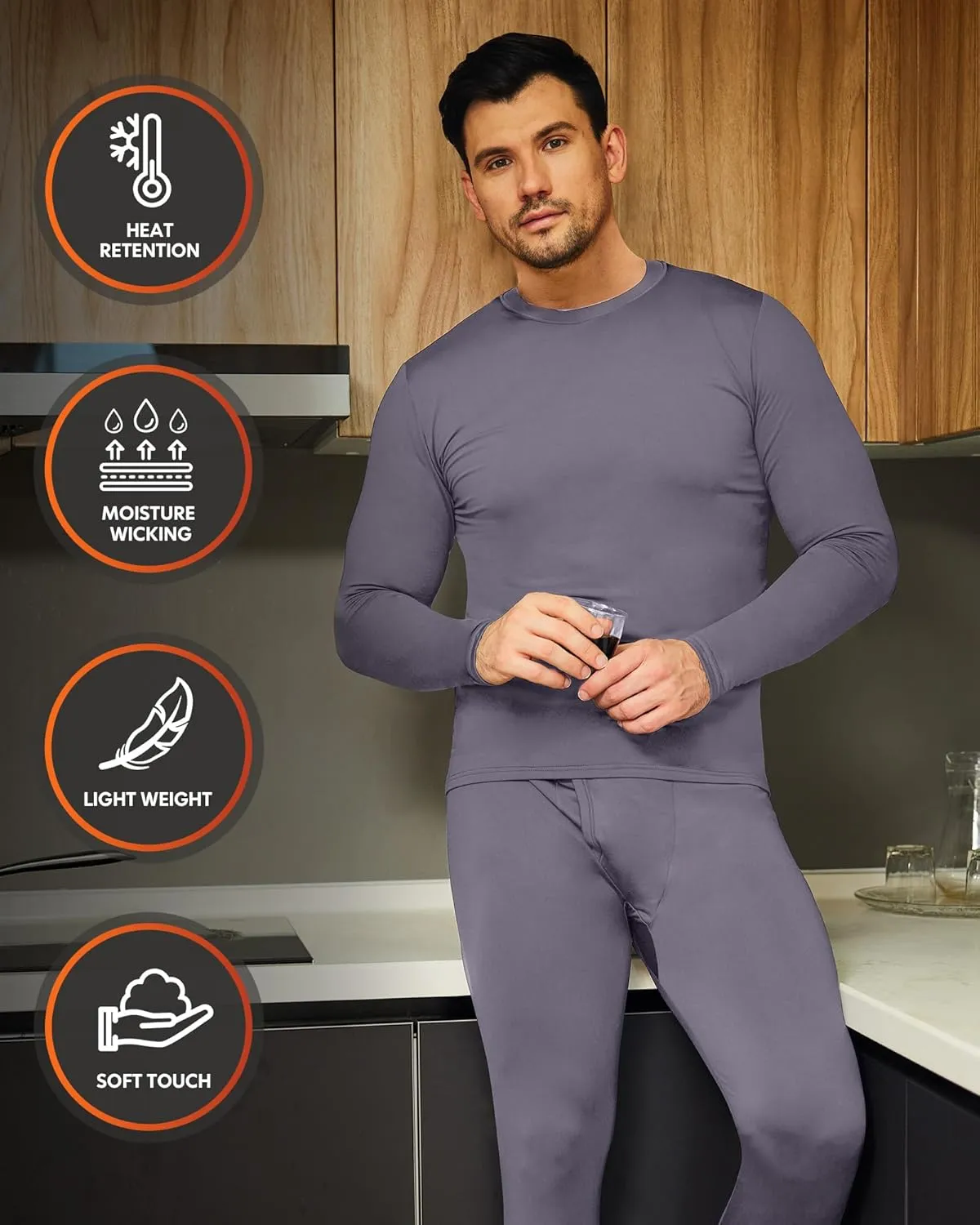 CL convallaria 2 Pack Long Johns Thermal Underwear for Men Soft Fleece Lined Base Layer Cold Weather Set XS-4XL