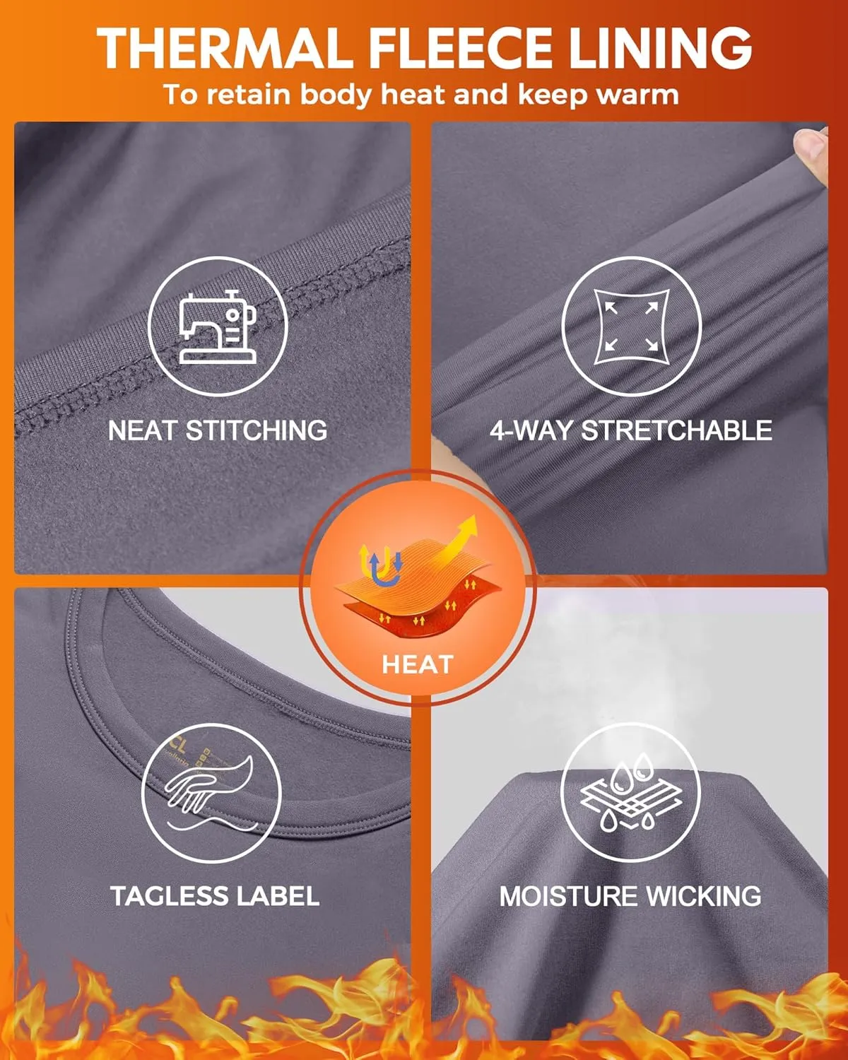 CL convallaria 2 Pack Long Johns Thermal Underwear for Men Soft Fleece Lined Base Layer Cold Weather Set XS-4XL