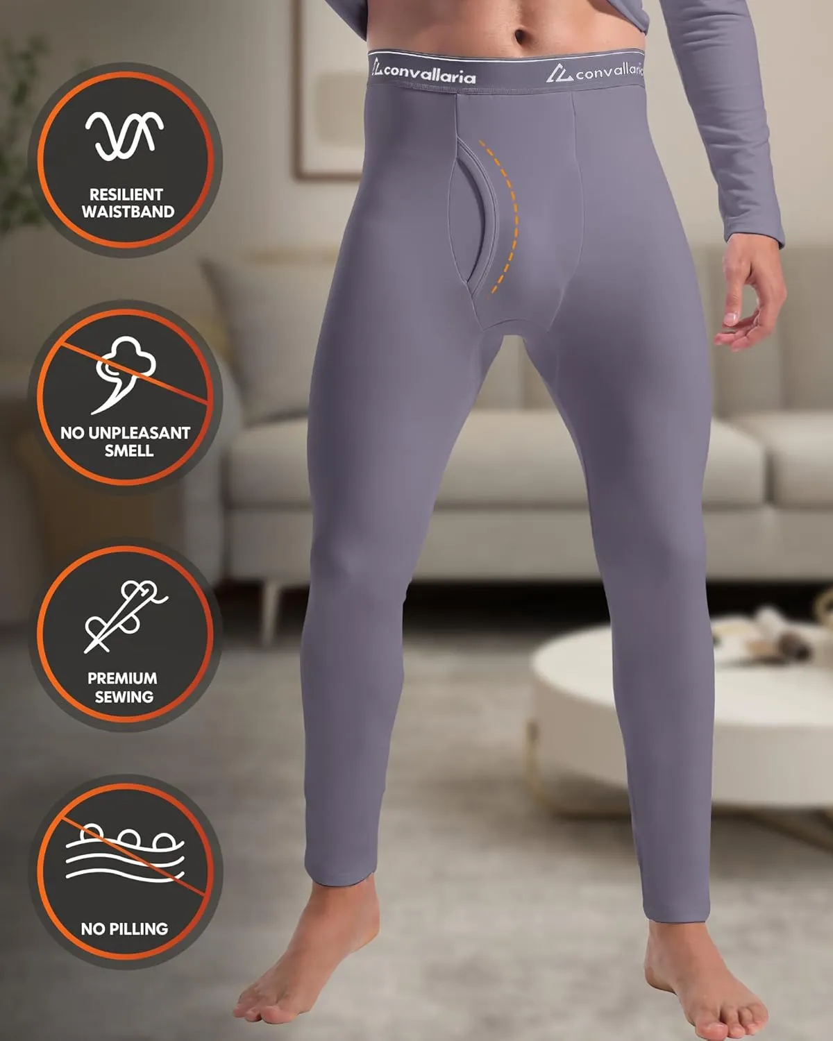 CL convallaria 2 Pack Long Johns Thermal Underwear for Men Soft Fleece Lined Base Layer Cold Weather Set XS-4XL