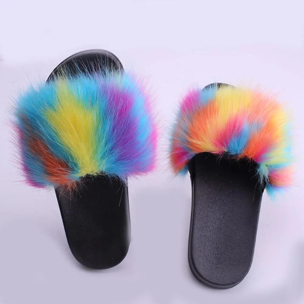 Colorful Fuzzy Slippers Cocktail Matching Fashion for Women Non Slip Quick Drying Shower Slides Cool Bathroom Soft Ultra Cushion thick sole Sandal