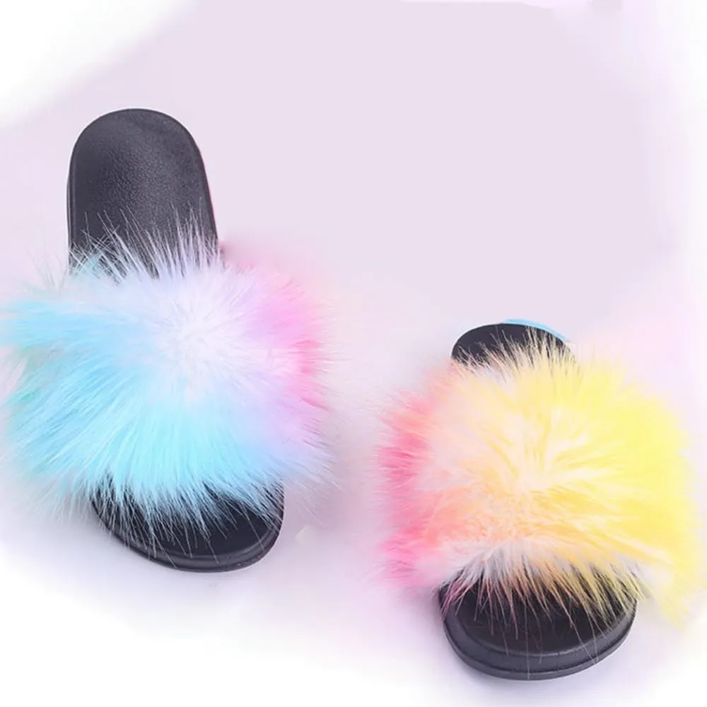 Colorful Fuzzy Slippers Cocktail Matching Fashion for Women Non Slip Quick Drying Shower Slides Cool Bathroom Soft Ultra Cushion thick sole Sandal