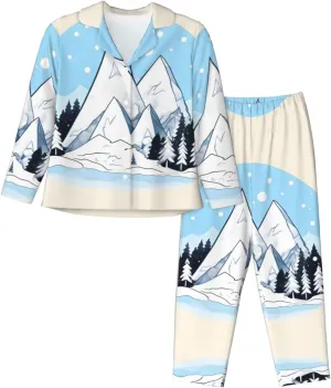 Comfortable polyester-spandex fabric pajamas set, soft and breathable, a must-have for home leisure.Snow-capped mountains Medium Black