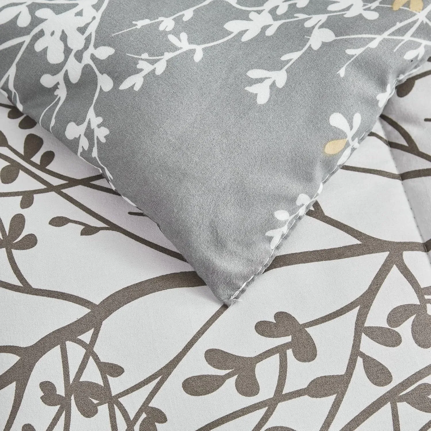 Comforter Sheet Set Gray Branch California King Size Bed in a Bag 7 PC Bedding Set (1 Comforter, 2 Pillow Shams, 1 Flat Sheet, 1 Fitted Sheet, 2 Pillowcases)