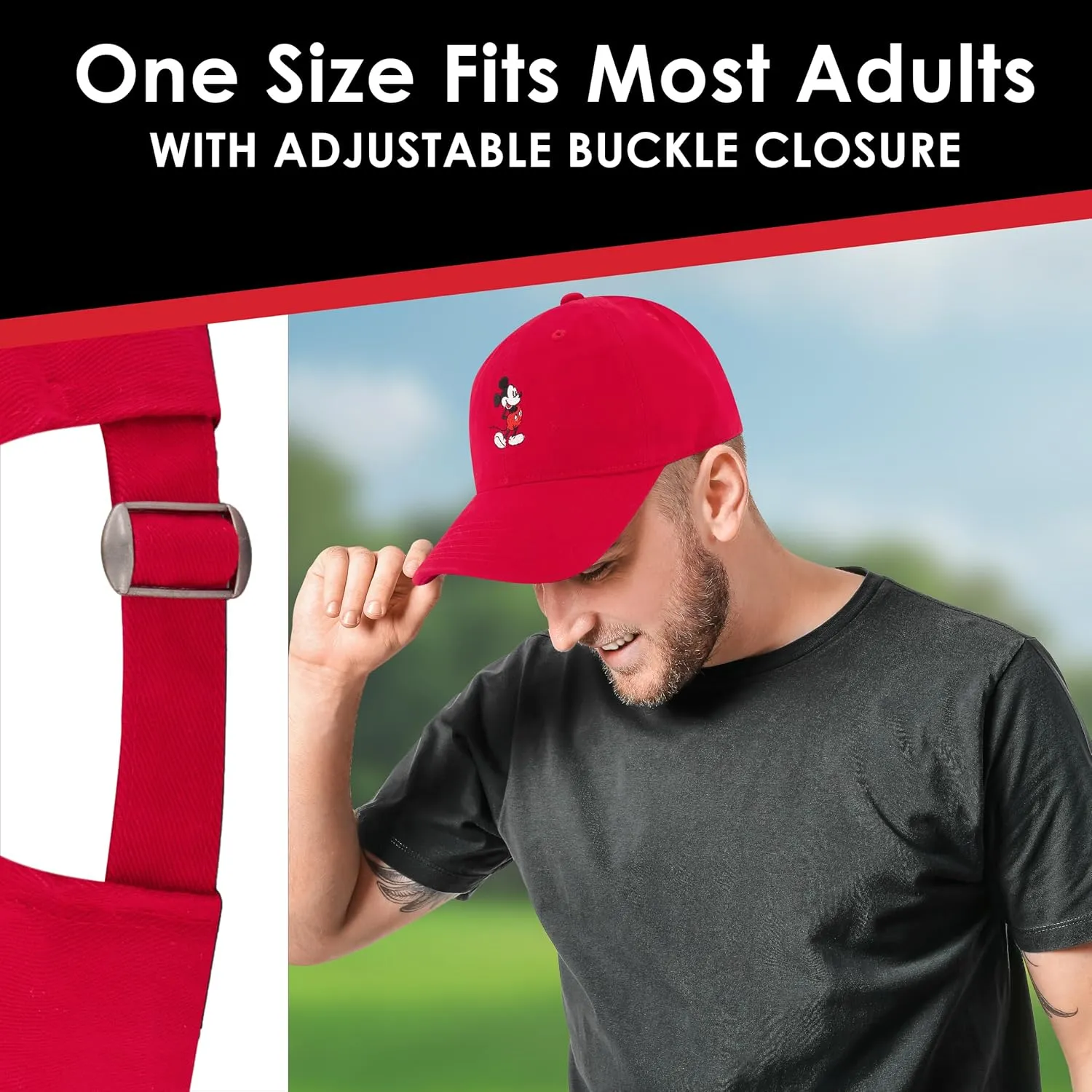 Concept One Disney Mickey Mouse Embroidered Cotton Adjustable Dad Hat with Curved Brim