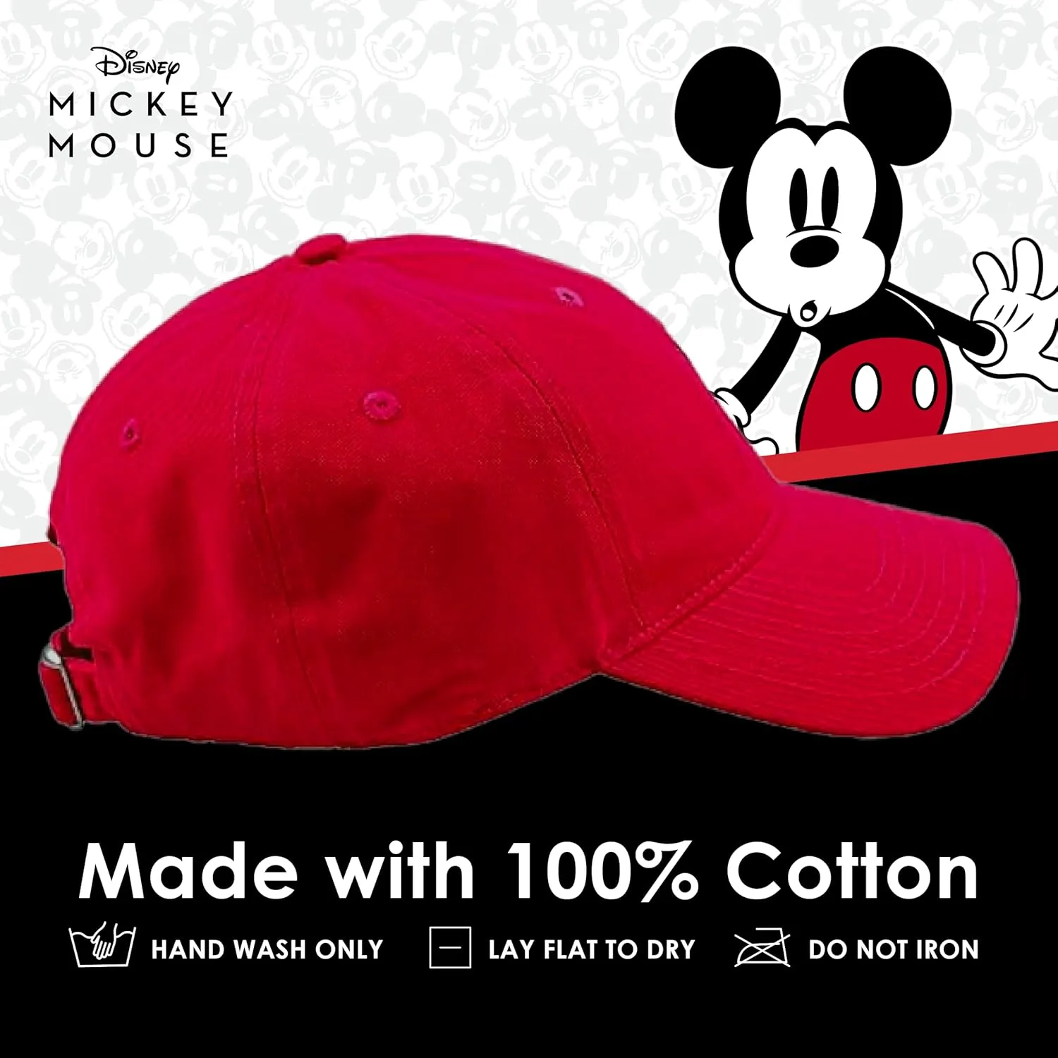 Concept One Disney Mickey Mouse Embroidered Cotton Adjustable Dad Hat with Curved Brim