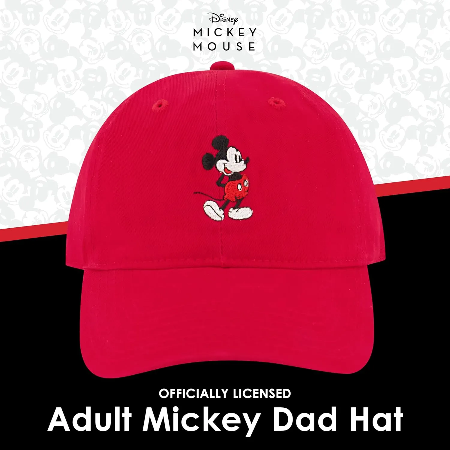 Concept One Disney Mickey Mouse Embroidered Cotton Adjustable Dad Hat with Curved Brim