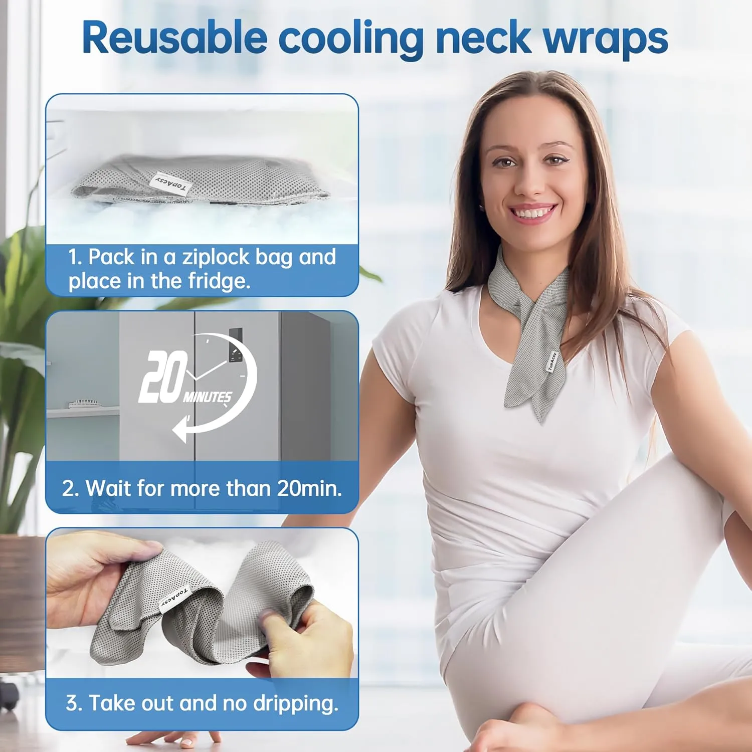 Cooling neck wraps, neck coolers for hot weather, headbands, with long lasting gel and full wrap fabrics, 2 packs