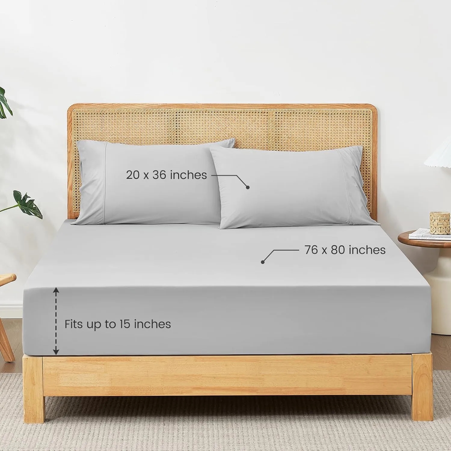 Cozy Bliss Cooling Sheet Set King Size, Q-Max>0.4, 3PCS No Flat Sheet with 2 Pillowcases, Breathable Fitted Sheet for Hot Sleepers & Night Sweats, Deep Pocket Up to 15 Inches, Light Grey