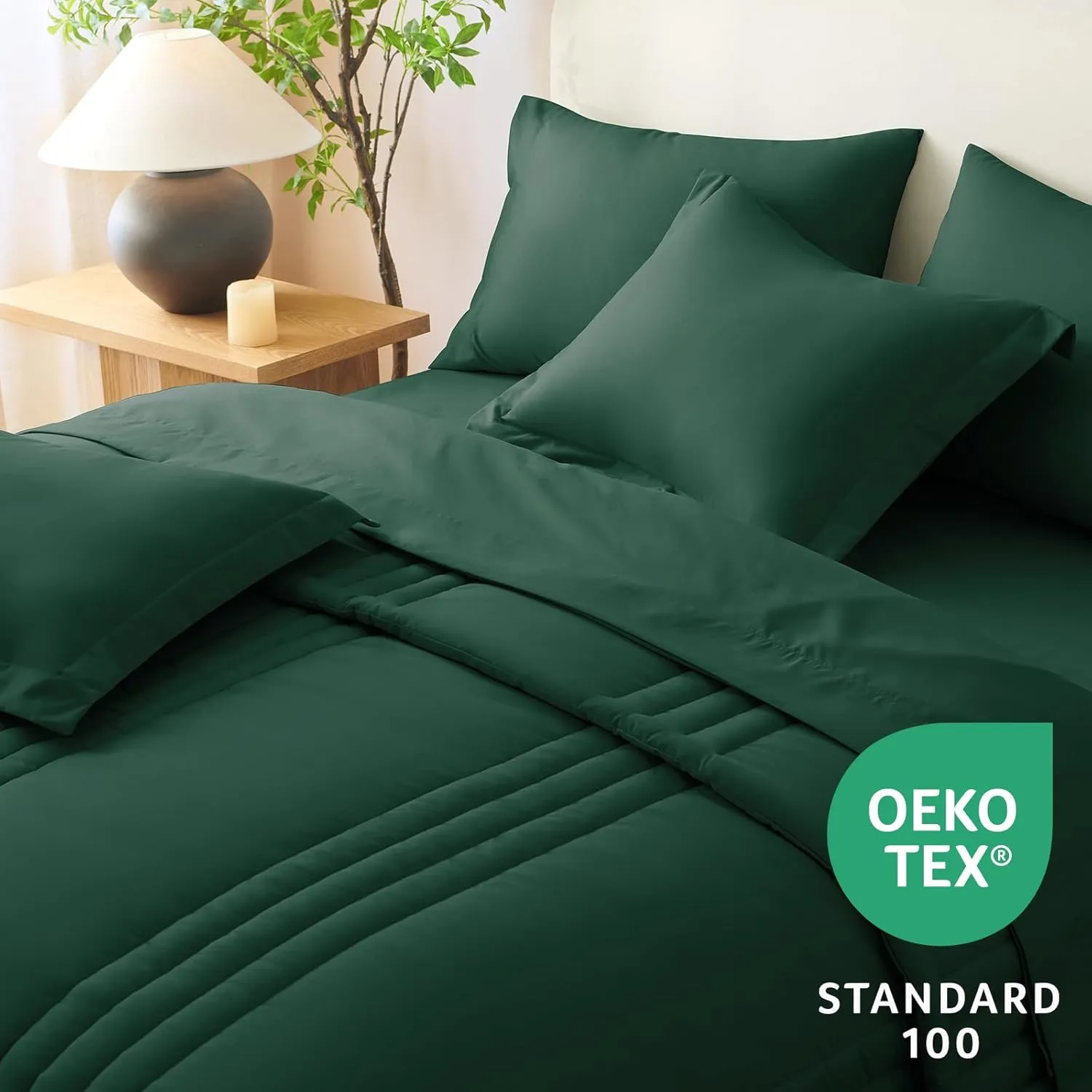 CozyLux Queen Comforter Set - 7 Pieces Bed in a Bag Emerald Green Comforters Queen Size Bed Set, Soft Bedding Set with All Seasons Comforter, Sheets, Pillowcases & Shams